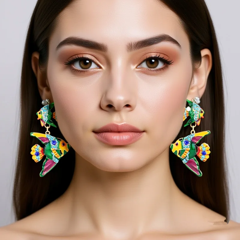 Exaggerated Vintage Tropical Fish Enamel Earrings Colorful Heavy-Metal Ear Jewelry from Mainland China Fashionable Accessory