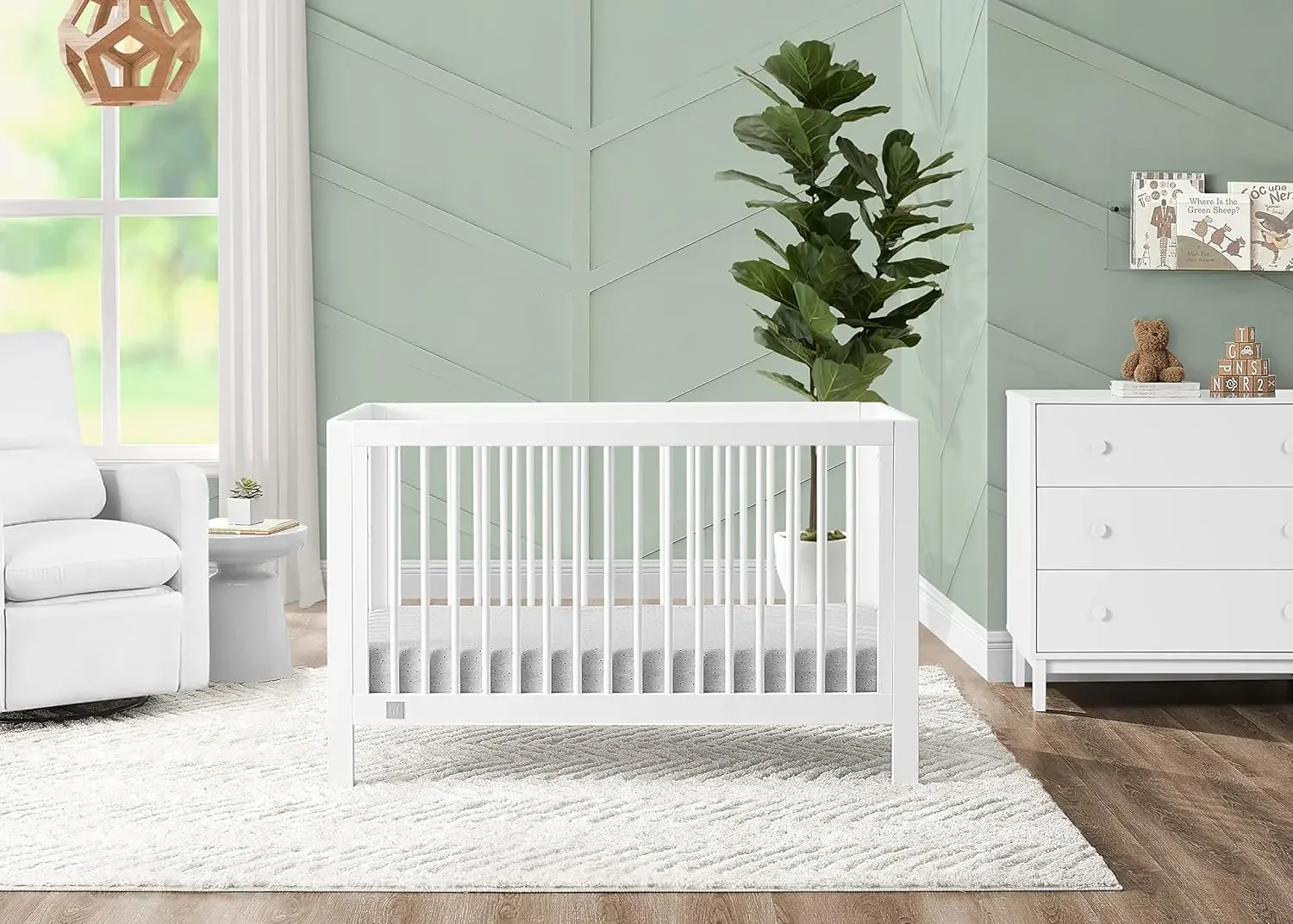 Charlie 6-in-1 Convertible Crib Greenguard Gold Certified in Bianca White