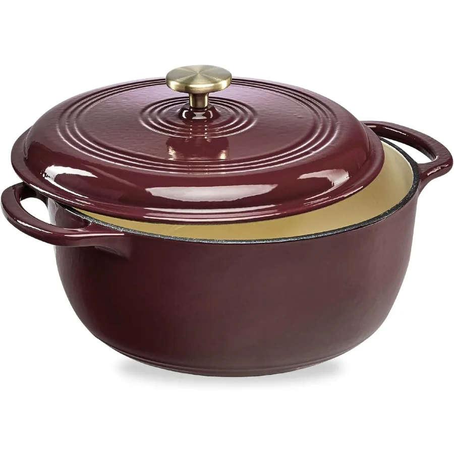 

6-литровая эмалированная кастировая круглая голландская духовка в семейном стиле, сверхмощная предварительно приправленная посуда для дома, кухни, столовой, безопасная для духовки с L