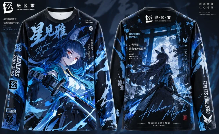 New Zenless Zone Zero Hoshimi Miyabi 3D Full‑Print Long Sleeve T‑Shirt Double‑Sided Anime Game Graphic Unisex Casual Tee Tops