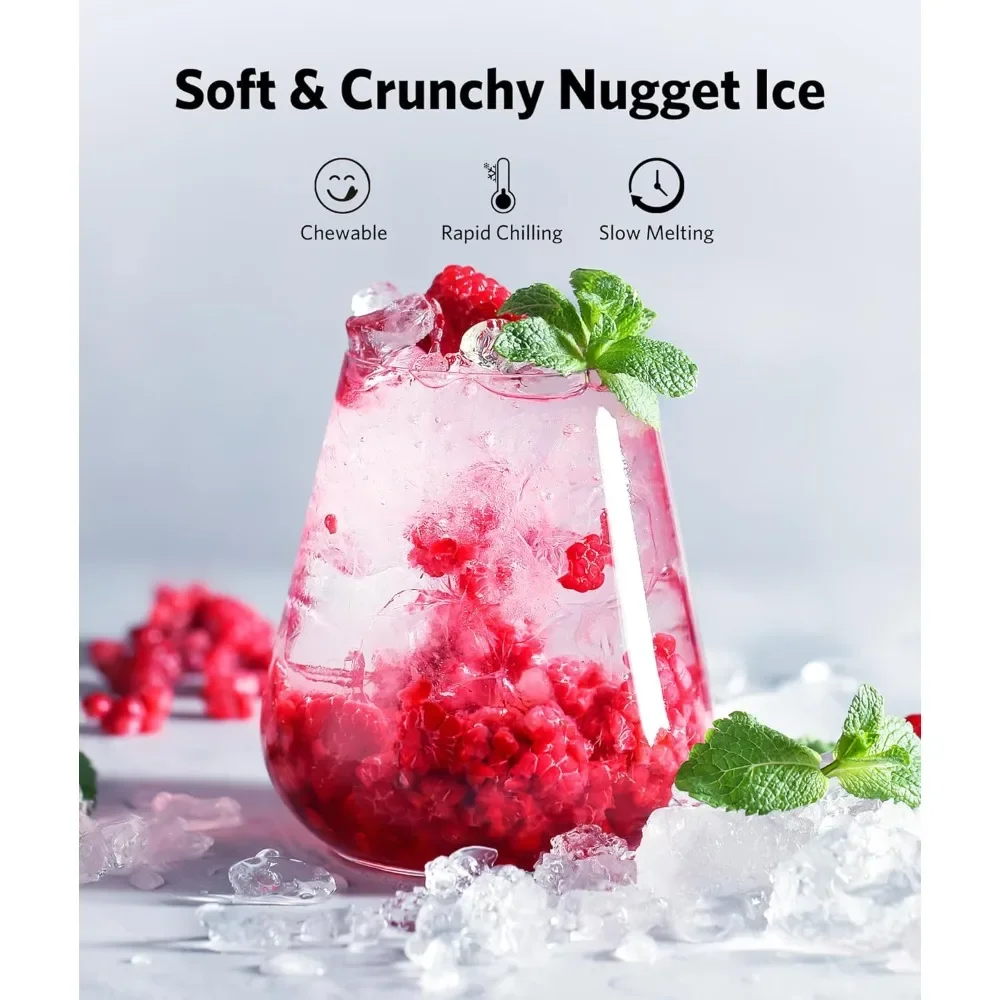 Nugget Ice Maker Countertop with HandlePebble Ice Machine with Soft Chewable Ice, Self-Cleaning, One-Click Operation,