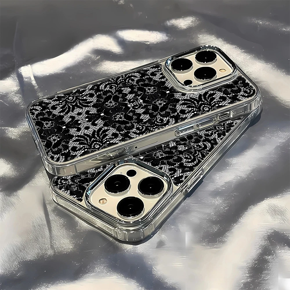 Black Lace Case for Samsung Galaxy S26 Edge S25 S24 S23 FE S22 Ultra Plus A73 5G A72 4G A71 A57 A55 A56 A51 4G TPU Soft Cover