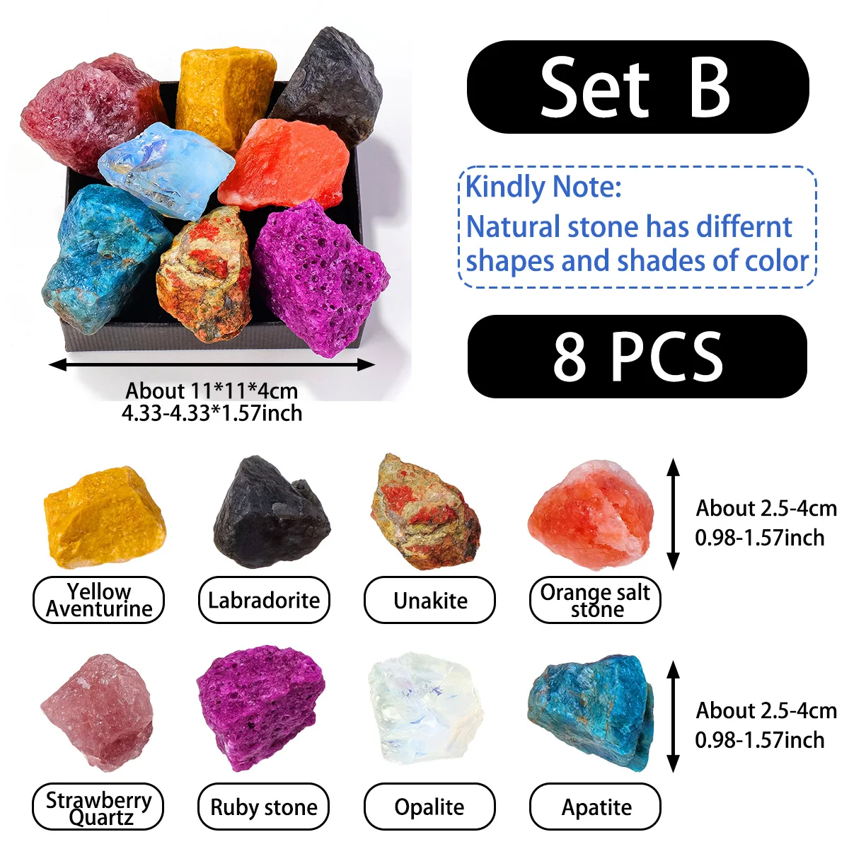 8pcs Natural Amethyst Chakra Stones Set Raw Crystal Gem Ornament Health Reiki Yoga Crafts Gift Box Collection
