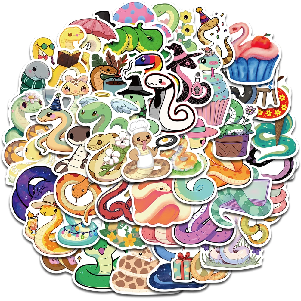 50PCS Cute Macaron Little Snake Stickers Cartoon Laptop Luggage Fashion Coffee Nostalgia Home Living Room Graffiti Sticker