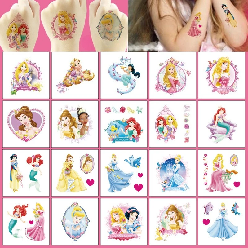 20 قطعة/المجموعة الأميرة الوشم ملصقات للماء لطيف سنو وايت ملصق مضحك الكرتون الاطفال فتاة عيد الميلاد هدية عيد ميلاد مكافأة لعبة