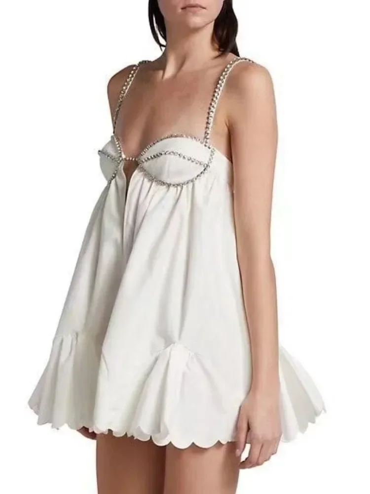 Women's Spaghetti Strap Mini Dress Sexy Sleeveless Backless Bodycon Short Dresses Satin Party Club Cami Dress