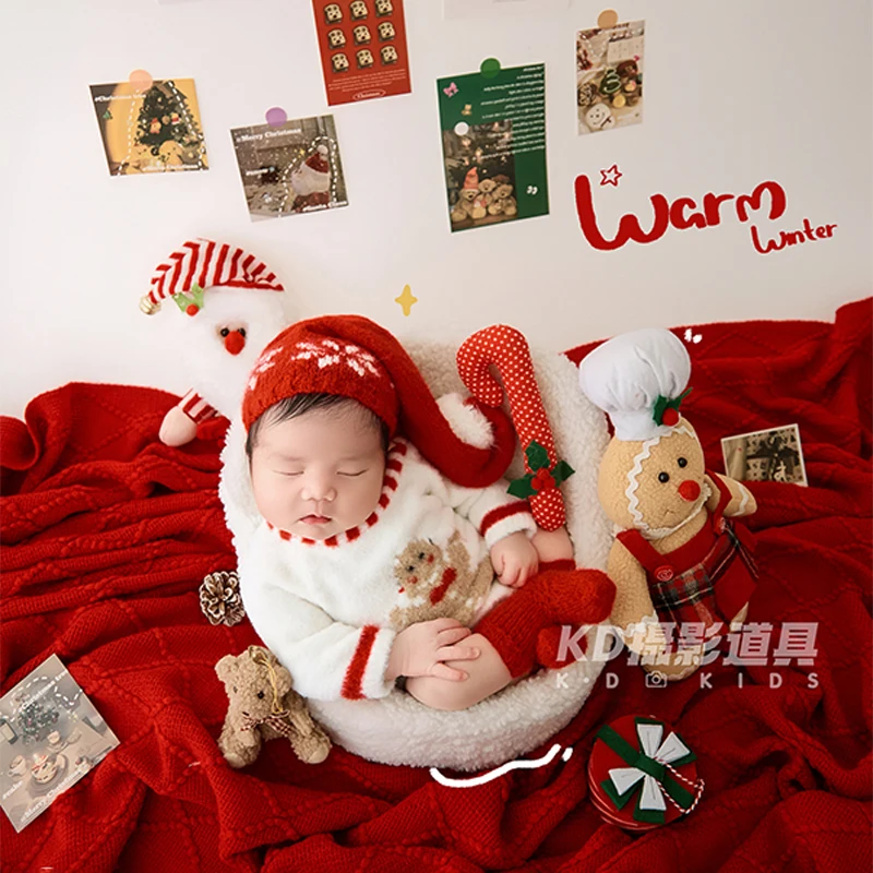 عيد الميلاد الوليد التصوير الزي الزنجبيل رجل محبوك رومبير سانتا بوم بوم قبعة الجوارب الطفل عيد الميلاد صور تبادل لاطلاق النار الدعائم