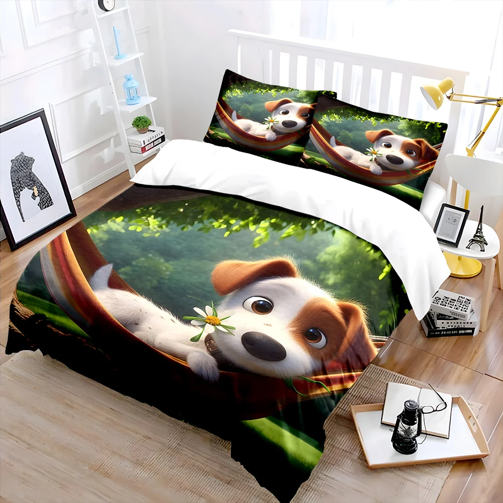 

Dog on hammock under tree Print Bedding Set 1 Duvet Cover 2 Pillowcases for Adult and Children Luxury Gift Full Size