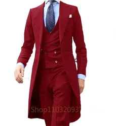 3 Piece Royal Blue Long Tail Coat Gentleman Man Suits Male Fashion Groom Tuxedo for Wedding Prom Jacket Waistcoat with Pants