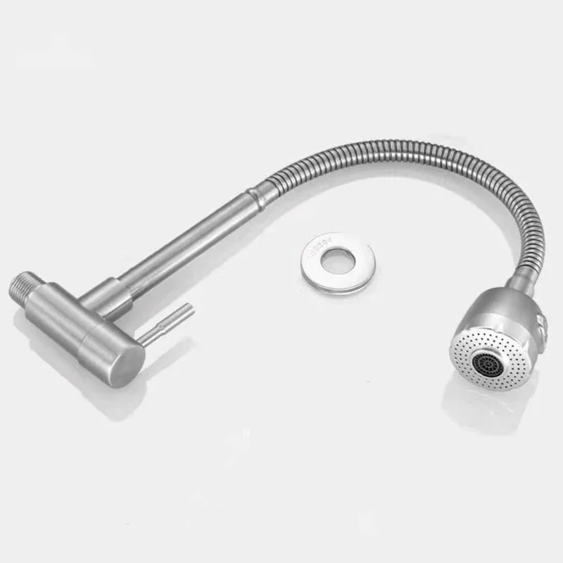 

Настенный смеситель, одинарный кран для холодной воды, вращающийся на 360° излив, смеситель для мытья, складной шейный кран для ванной комнаты, кухни