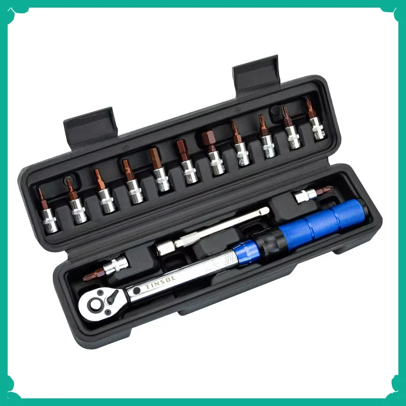 

TINSOL 15Pcs Bicycle Torque Wrench Set 1/4" 2-24Nm Dual Direction Allen Key Bike Tool Socket Preset Spanner Pro Repair Equipment