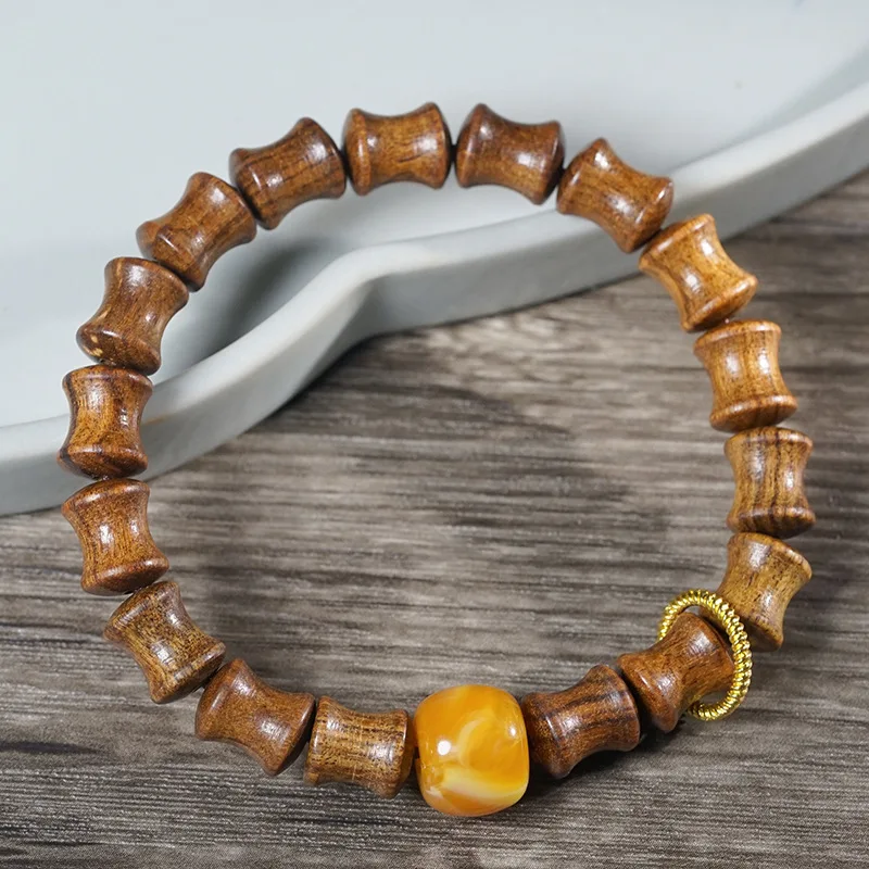 

Natural Black Rosewood Bamboo Joint DIY Spacer Bead Second Generation Amber Bracelet With Running Ring Collectible Jewelry