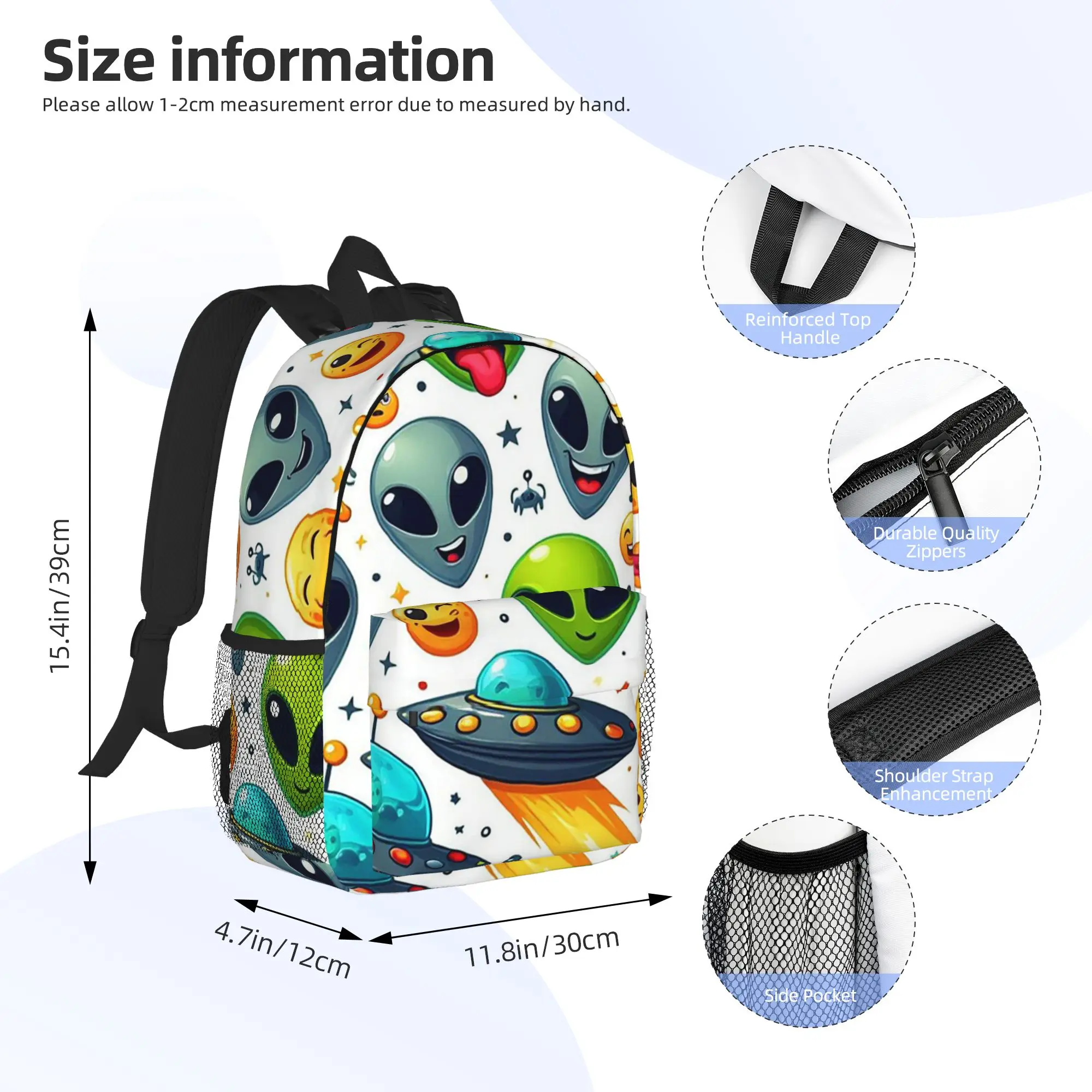 green alien and UFO pattern Backpack Hot Sale Daypack Large Capacity Boys Girls BookBag Shoulder Bags for Men Women School Bag