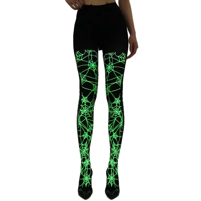 

1 пара модных костюмов на Хэллоуин, колготки для женщин, светящиеся колготки с принтом, леггинсы, бархатные тонкие чулки с защитой от крючков, носки