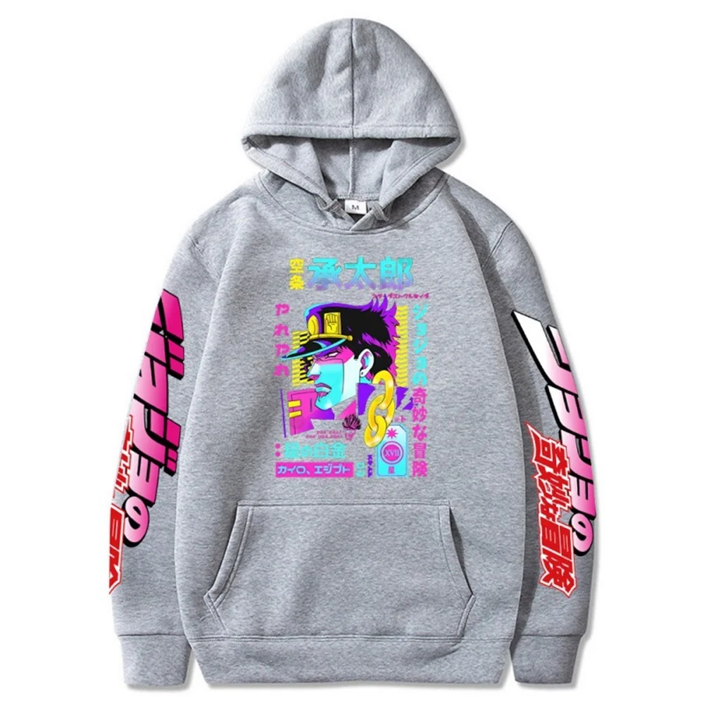 Anime HoodieKujō Jōtarō Graphic Print Sweatshirts Cozy Tops Oversized Hooded Pullover Y2K Sweatshirts Tops