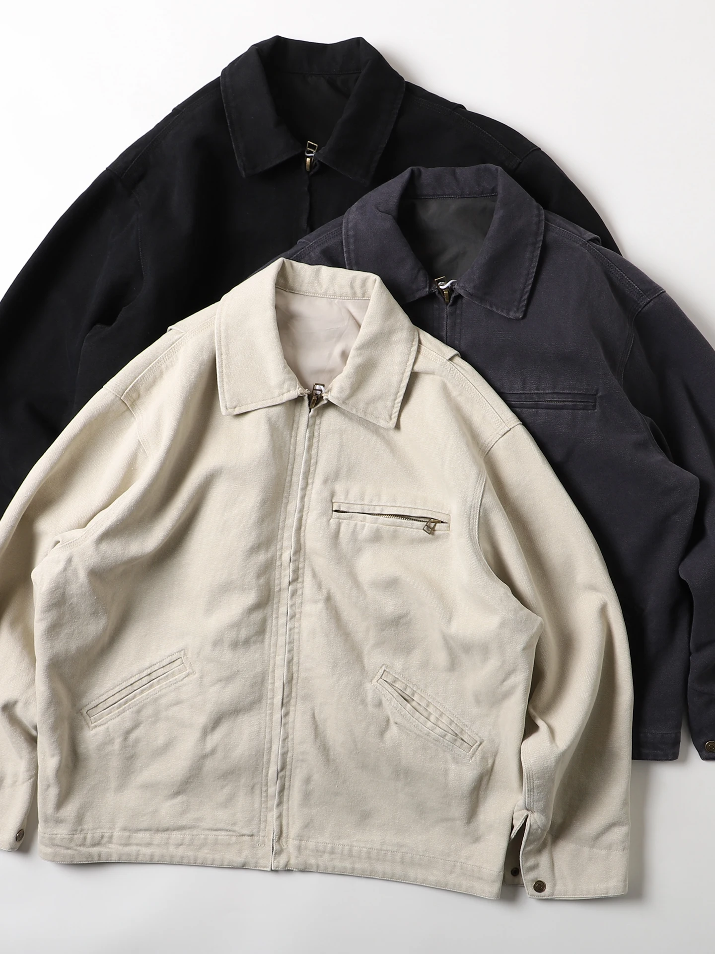 

American Sle Waed Pure Cotton Khaki Work Jaet Men's Retro Casual Collar Jaet Long Sve Zipper Closure No Hat Coat
