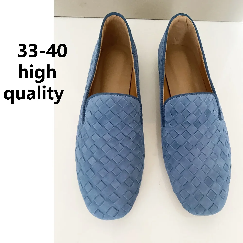 New Fashion Women Spring Summer Suede Loafers Comfortable Shoes Woman Leather Slip On Casual Flats Ladies Low Heels Blue 2022