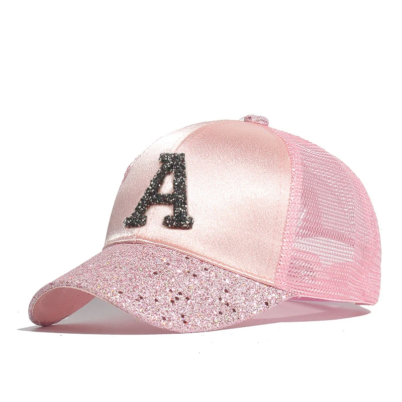 Children Girls Rhinestone Sequin Letter A D Baseball Cap Summer Girl Female Snapback Hip Hop Caps Adjustable Sun Hat