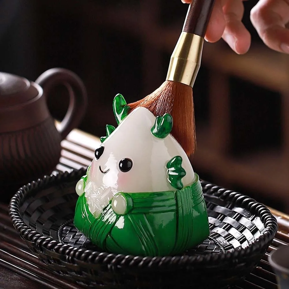 The Tea Favors Tea Pet Zongzi Sculpture High Temperatures Green Resin Rice Dumpling Statue Chinese Style Blessing