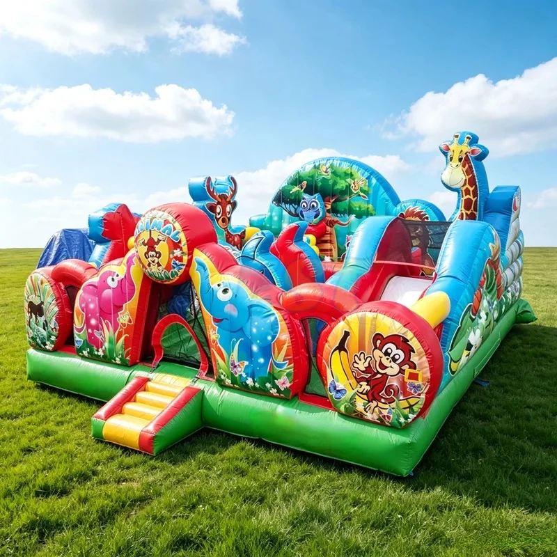 Animal Zoo Park Inflatable Bouncy Castle Commercial Grade PVC Inflatable Playground With Slide Party Jump for Kids Party Rental