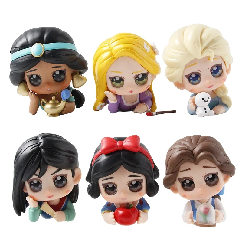 

Cartoon Q Version Princess Mulan Rapunzel Cinderella Elsa Jasmine Action Figures Collection Model Toys For Kids Christmas Gift