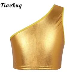 Girls Dance Tops Metallic Shiny Ballet Gymnastics Tank Tops Kids Sleeveless Practice Stage Performance Dance Costumes