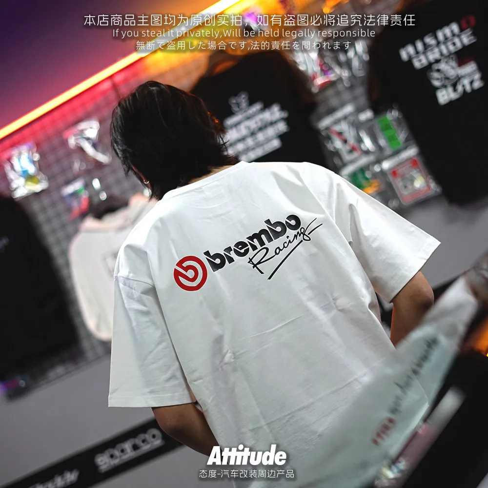 2026 Modified Car JDM Style Suitable for Brembo Brake Pure Cotton Heavy-duty Parent-child Pure Cotton Short Sleeved Ins Y2k