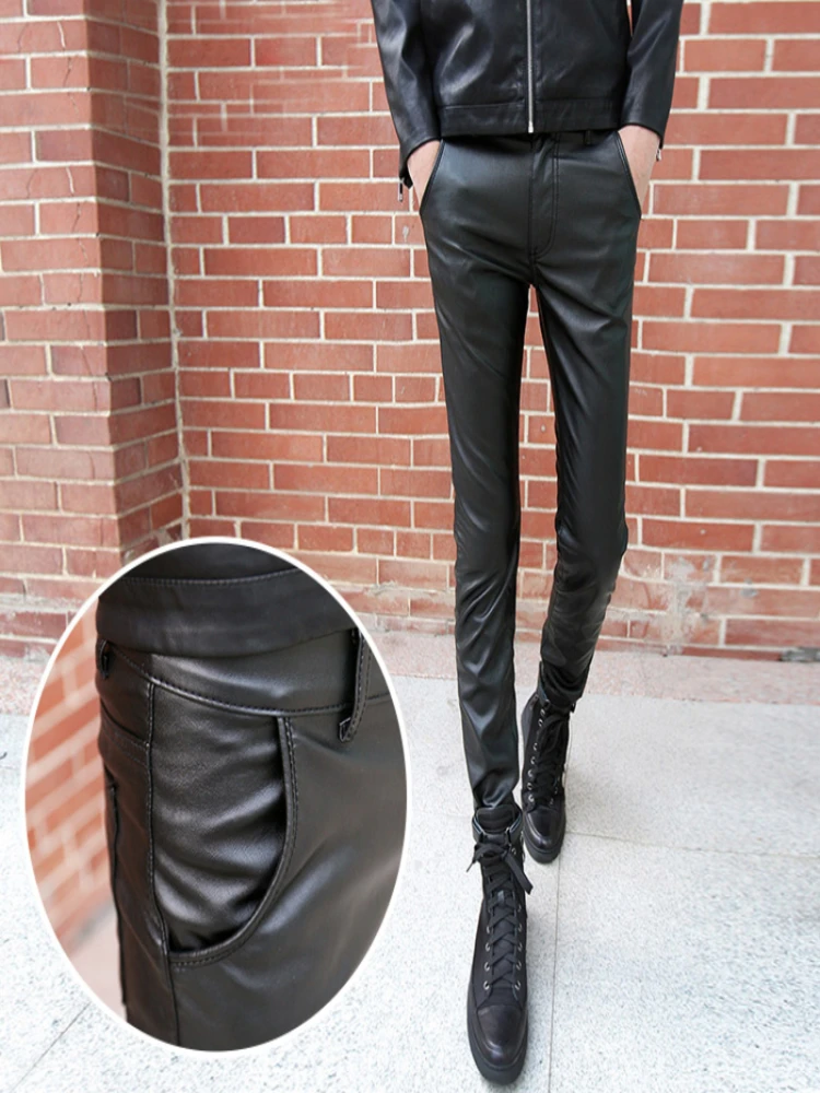 

Korean version of fashionable slim fit men's leather pants with new design, motorcycle , high-quality