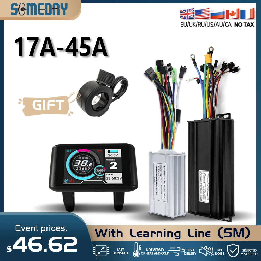 

E-Bike 3 Mode Sine Wave Controller 36V/48V 17A 22A 26A 30A 40A 45A SM Plug for 500W-3000W Electric Bike Tricycle E-Scooter Parts