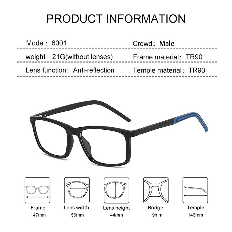 EYORA Men Sporty Square Business TR90 Reading Glasses Myopia Eyewear Hyperopia Anti Blue Ray Progressive Photochromic Eyewear
