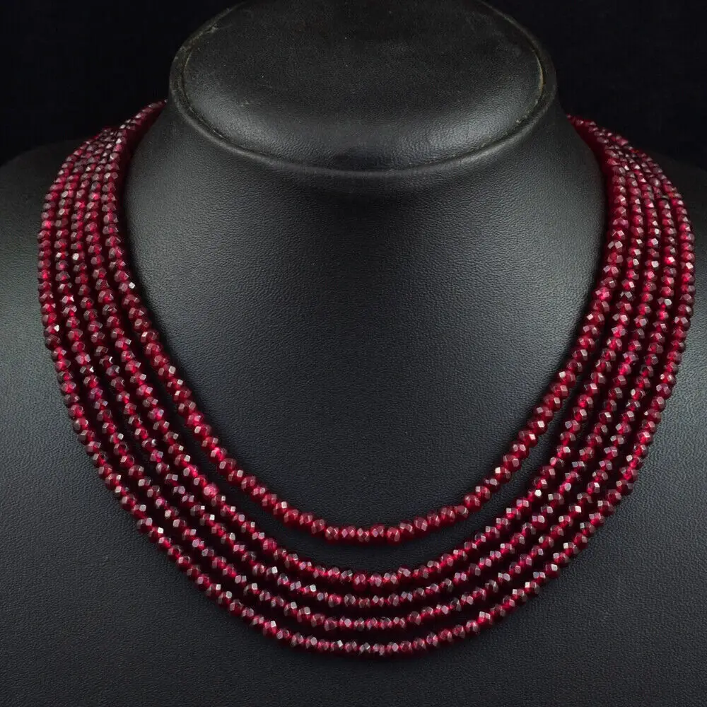 

Round Shape Natural 5 Strand 2*4mm Red Onyx Faceted Beads Necklace 17-21inch