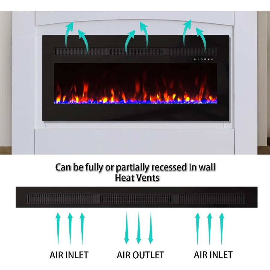 Wall-Mounted or Recessed Electric Fireplace Insert with Timer Touch Screen/Remote Control Adjustable Flame Color and Speed 5000