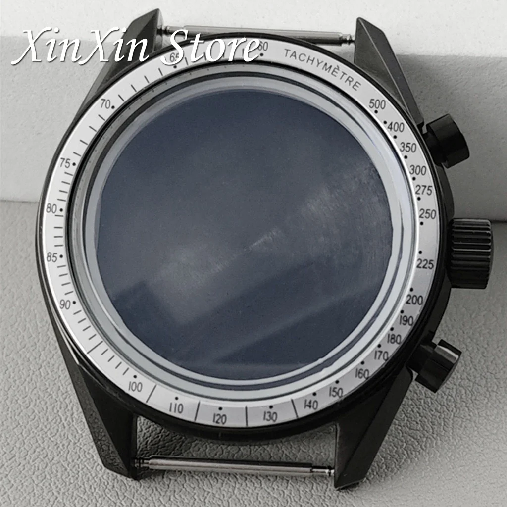 

Часы OMG PVD Black 39.7mm с узором в виде луны на задней панели, хронограф, из нержавеющей стали, для механизмов VK63 и VK64, запчасти для часов OMG, ремешок 20 мм.