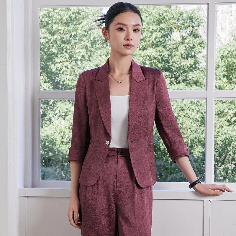 Black satin textured short blazer for women2025New Spring/Summer Slim-Fit Petite Women's Blazer Suit