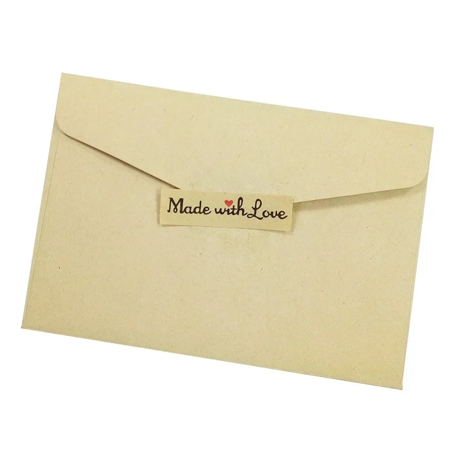 100 pçs/lote adesivos longos feitos com amor coração vermelho presente selo adesivos para embalagem de presente de padaria caseira scrapbooking