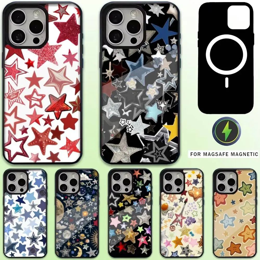 

Colorful Star Phone Case For iPhone17,16,15,14,13,12,11 Plus,Pro Max Magnetic Magsafe Wireless Charging