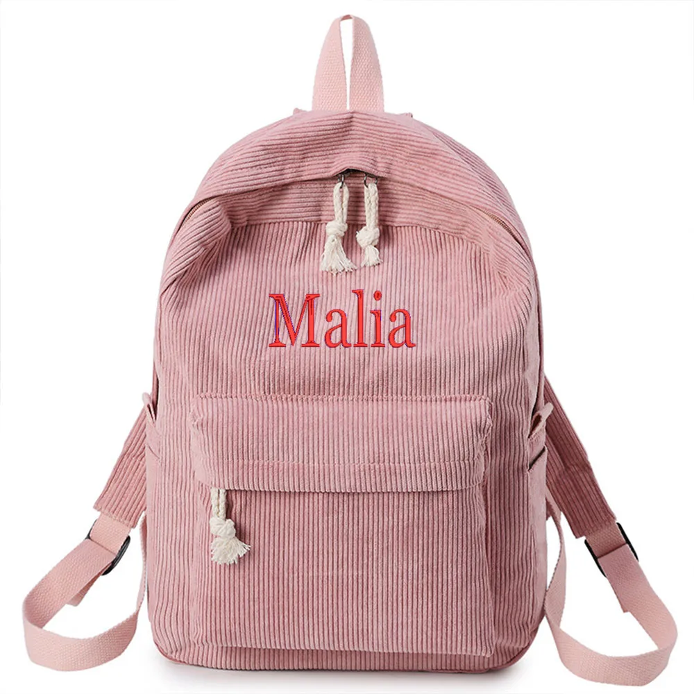 

Corduroy Schoolbag Personalize Name Simple Campus Backpack for Middle School Boys and Girls Custom Outdoor Corduroy Shoulder Bag