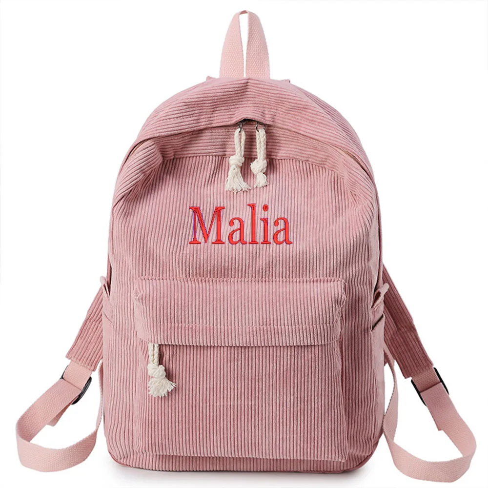 Corduroy Schoolbag Personalize Name Simple Campus Backpack for Middle School Boys and Girls Custom Outdoor Corduroy Shoulder Bag