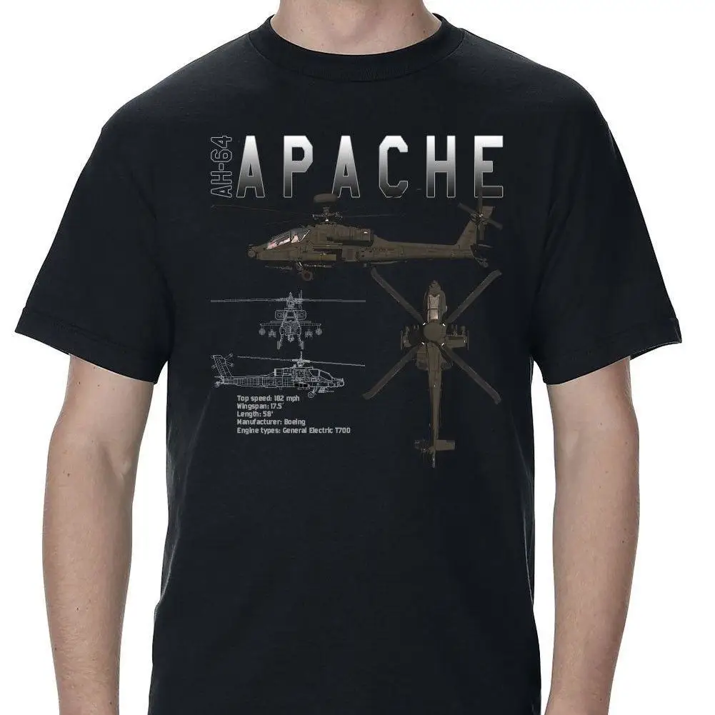 AH-64 Apache Helicopter Gunship Schematic T-Shirt. Summer Cotton Short Sleeve O-Neck Mens T Shirt New S-3XL