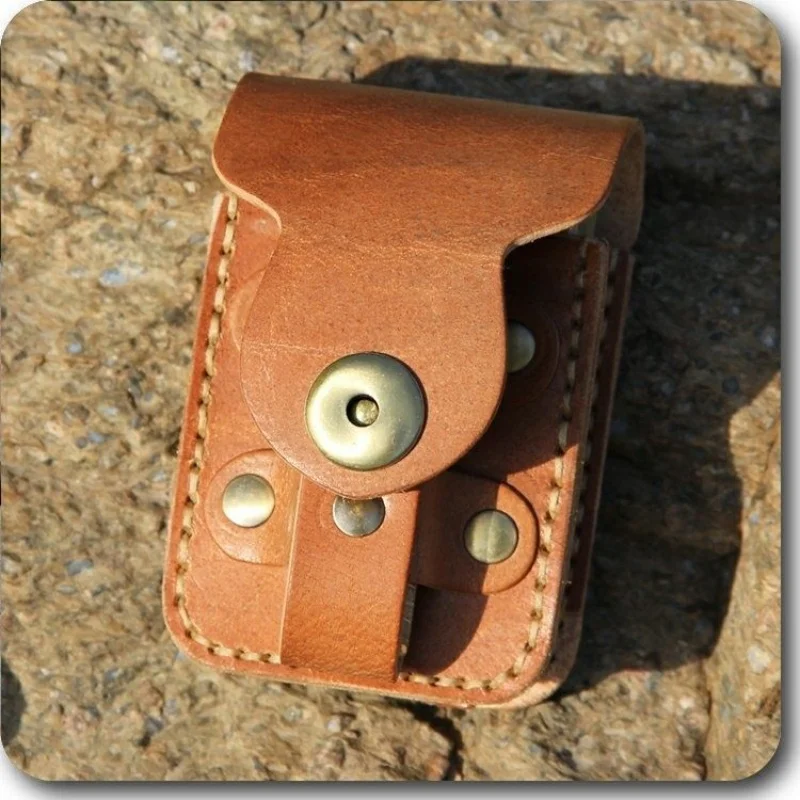 

Vintage Genuine Leather Waist Pouch for Cigarette & Lighter, Mini Wallet with Card Slot, Key Holder, Belt Carry Bag for Men
