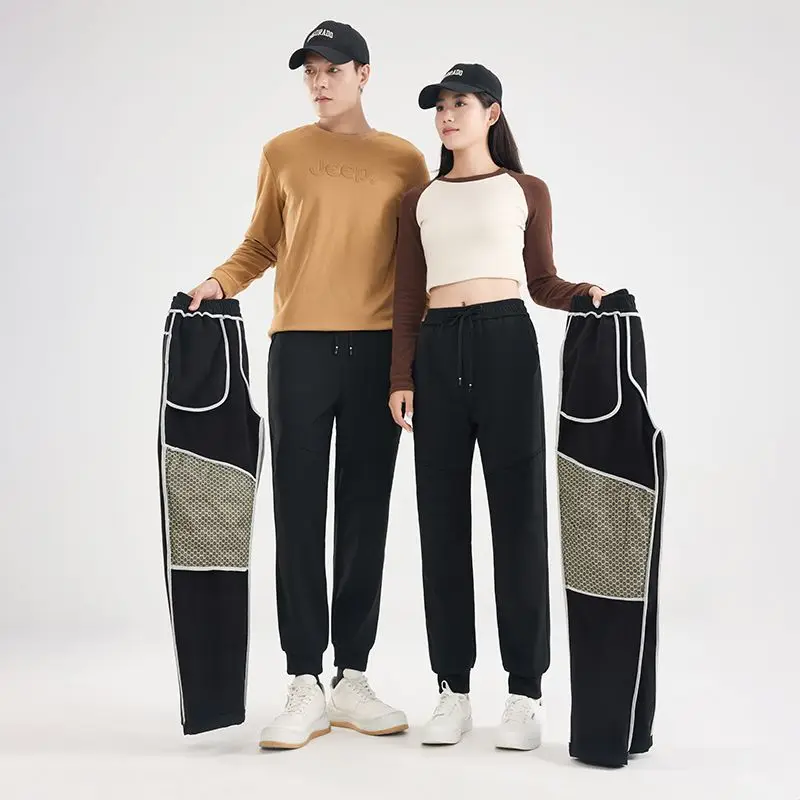 New autumn and winter couple outdoor windproof high elasticity graphene lined casual warm down knee pads with plush casual pants