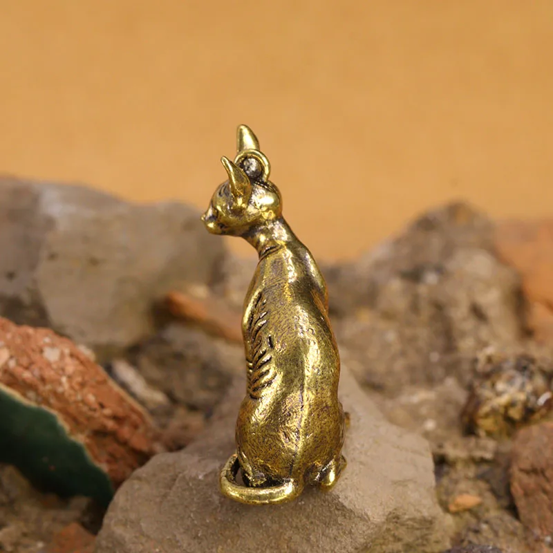Solid Brass Hairless Cat Small Statue Desktop Ornaments Vintage Animal Figurines Model Lucky Home Decorations Crafts Accessories