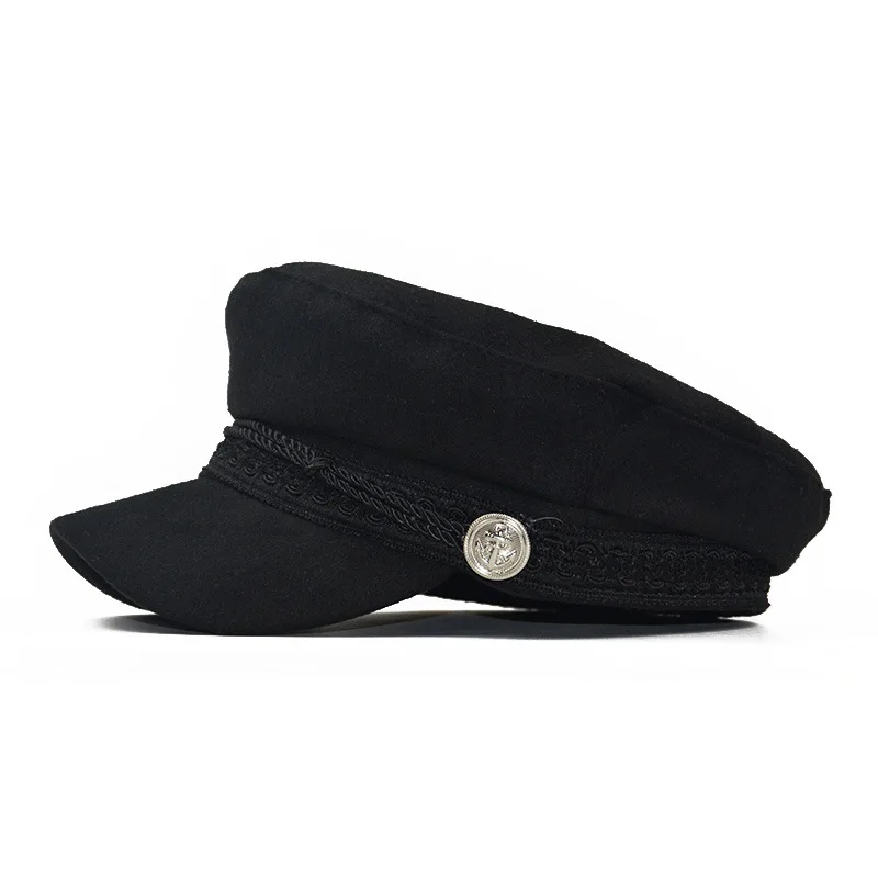 Spring Autumn Sailor Hats Black Ladies Beret Caps Fashion Women Men Military Hat Flat Top Captain Cap Travel Cadet Octagonal Hat