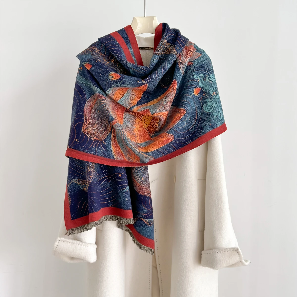 

Зимний утолщенный теплый шарф 65*185 см, шаль из пашмины с цветочной кисточкой, имитация кашемира, осеннее холодостойкое одеяло для женщин