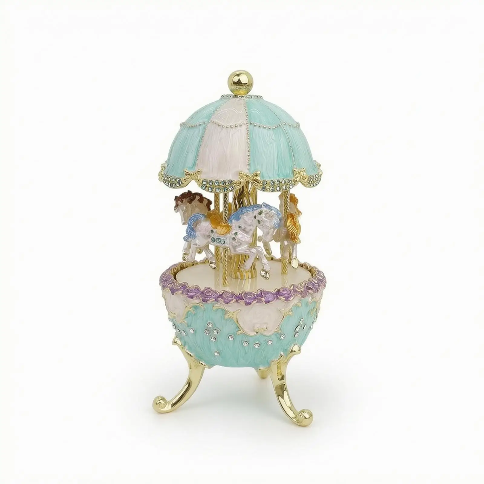 Vintage Carousel Horse Musical Box Rotating Music Display Alloy Figurine Ornate Rounded Base for Tabletop Shelf