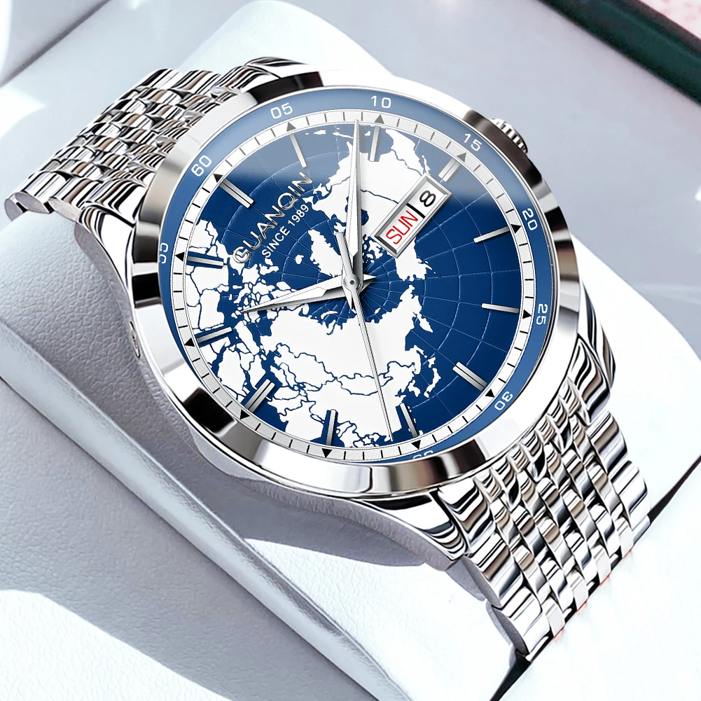 GUANQIN Men's Watches Fashion Dress Fine Steel Original Automatic Mechanical Wristwatch for Man Waterproof Luminous Map Dial New