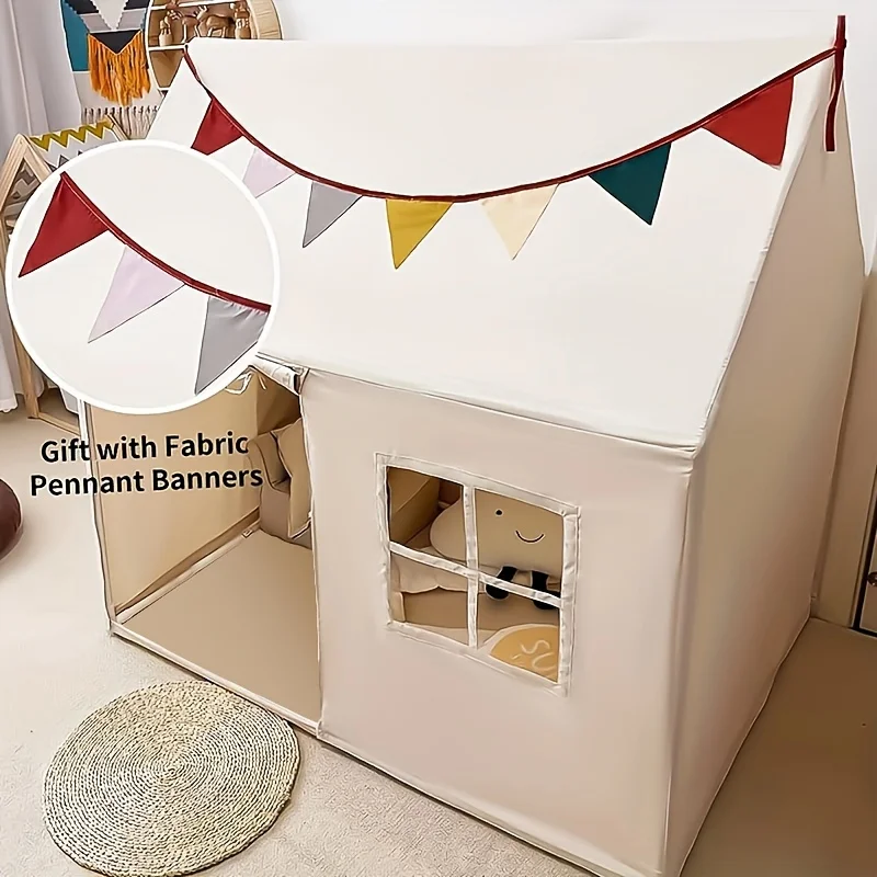 Una tienda de campaña con banderas de colores, un gran parque de atracciones con ventanas, fácil de limpiar, una tienda de campaña que se puede colocar en interiores