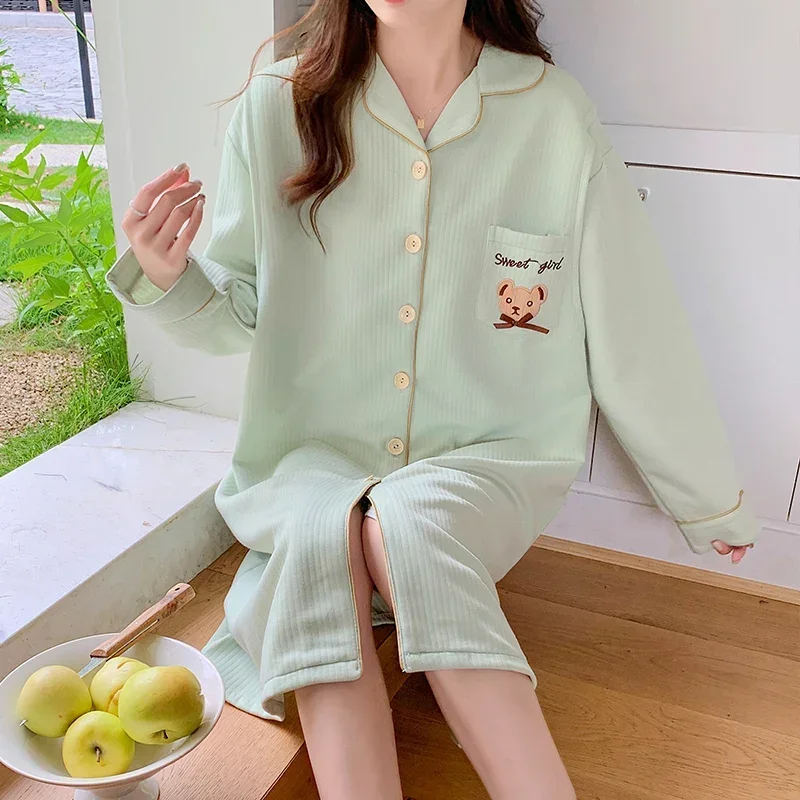 Autumn Winter Cotton padded Maternity Nursing Night Dress Loose Breastfeeding Sleepwear For Pregnant Women Pregnancy Home Wear