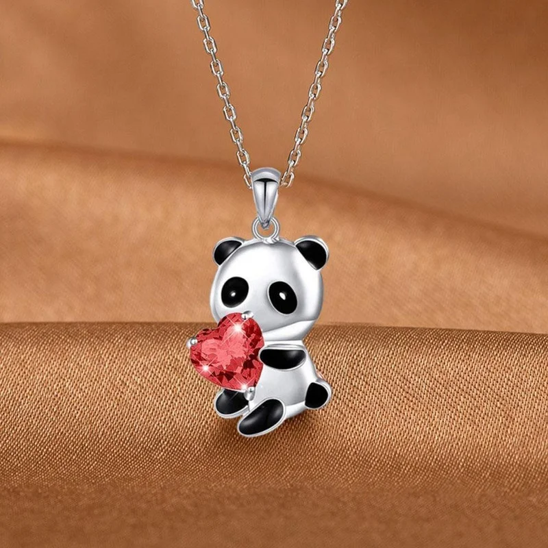 6Pcs Mix Panda Bear Necklace Heart Round Shape Zircon Necklace Child For Women Chain Necklace Charm Collar Gift Chokers
