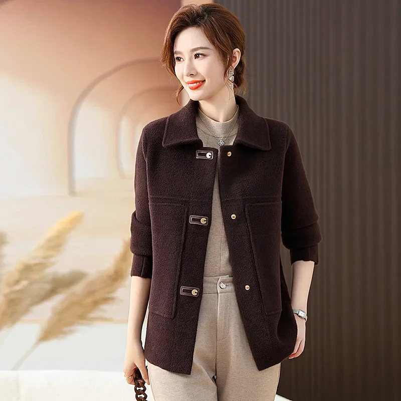 2023 new middle-aged and elderly autumn and winter solid color mother clothing noble coat women's clothing fashion foreign